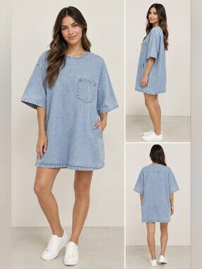 AGOLDE Oversized Denim Pocket Tee Shirt Dress